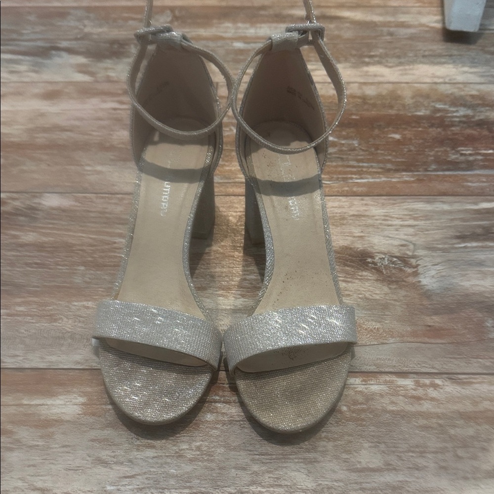 CL by Laundry Shimmering Beige Ankle Strap Heels